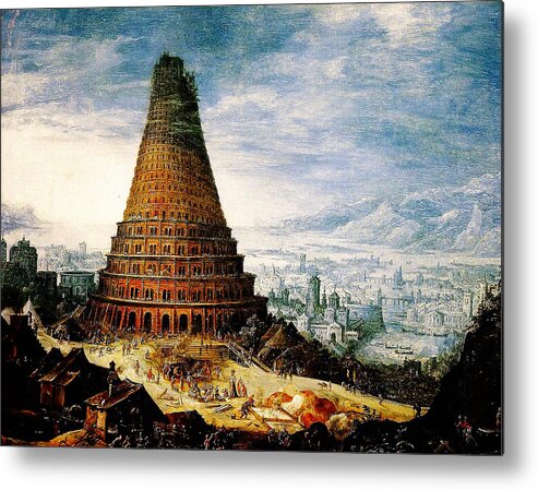 Flemish The Tower Of Babel Baroque Metal Print featuring the painting Flemish The Tower of Babel Baroque by MotionAge Designs