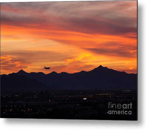 Airliner Metal Print featuring the photograph Flying Into Sunset by Tamara Becker