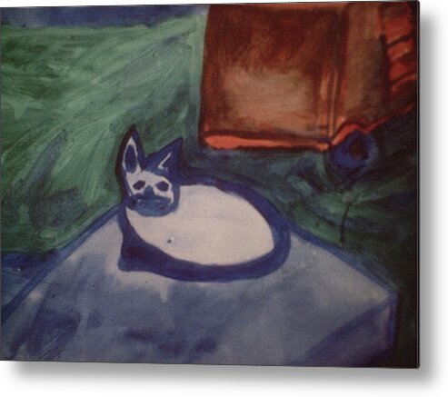 Art Metal Print featuring the painting Folk Art Cat by Shea Holliman