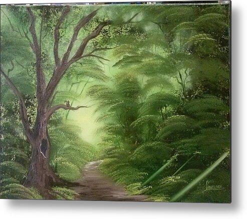 Green Metal Print featuring the painting Forest Edge by Lynn Lawrence