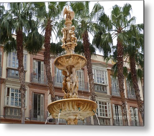 Fountain Metal Print featuring the photograph Fountain and Palms - Malaga by Phil Banks