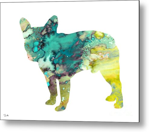Colorful French Bulldog Watercolor Print Metal Print featuring the painting French Bulldog 5 by Watercolor Girl