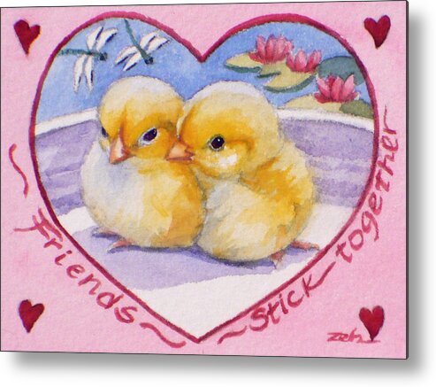 Valentine Print Metal Print featuring the painting Friends Stick Together Valentine by Janet Zeh