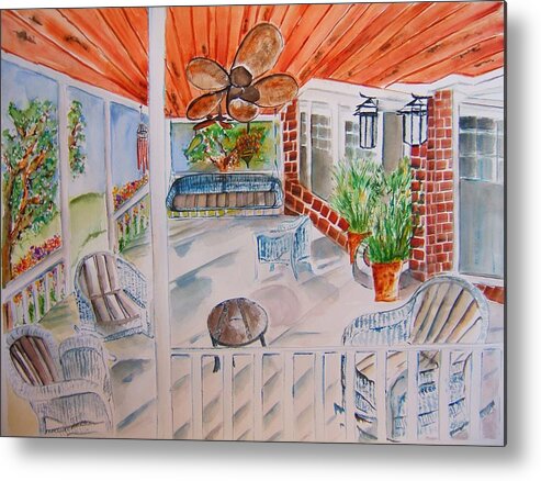 Porch Metal Print featuring the painting Front Porch Sitting by Elaine Duras