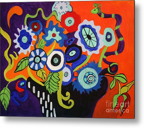 Still Life Metal Print featuring the painting Funky Flowers 2 by Alison Caltrider
