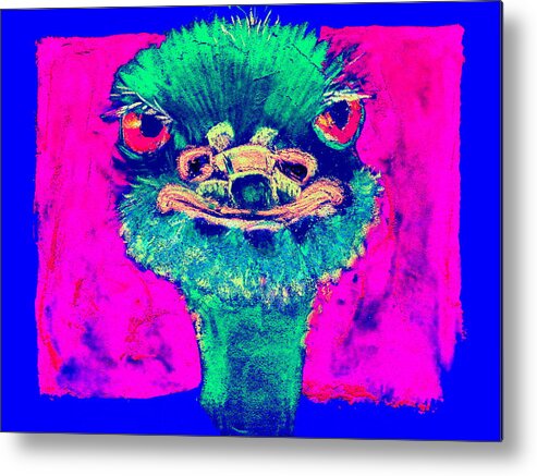 Ostrich Metal Print featuring the painting Funky Ostrich Cool Dude Art Prints by Sue Jacobi