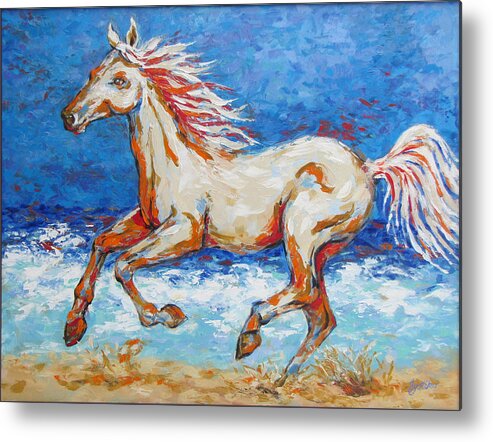  Beach Metal Print featuring the painting Galloping Horse on Beach by Jyotika Shroff