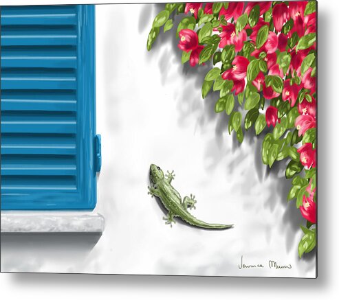 Digital Metal Print featuring the painting Geco by Veronica Minozzi