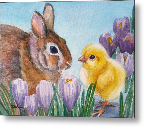 Baby Animals Metal Print featuring the painting Georgia and Emmy Fluffentail by Janet Zeh