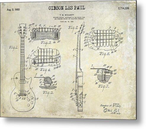 Gibson Metal Print featuring the photograph Gibson Les Paul Patent Drawing by Jon Neidert