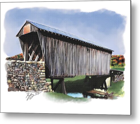 Covered Metal Print featuring the painting Goddard Covered Bridge Watercolor by Kyle Gray