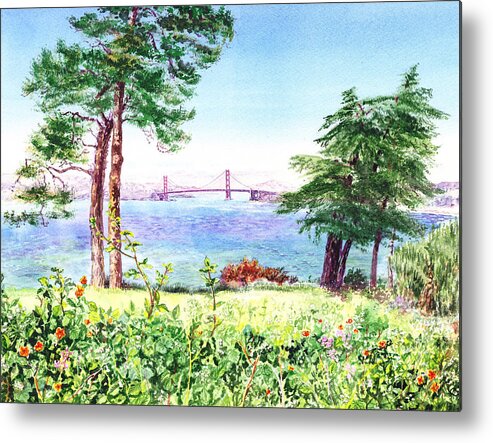 Lincoln Metal Print featuring the painting Golden Gate Bridge View From Lincoln Park San Francisco by Irina Sztukowski