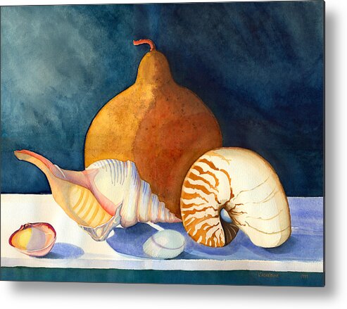 Seashells Metal Print featuring the painting Gourd and Shells by Katherine Miller