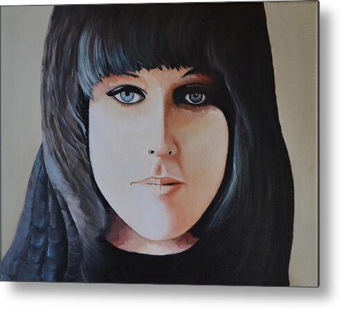 A Portrait Of Grace Slick The Lead Singer For The Jefferson Airplane. Metal Print featuring the painting Grace Slick by Martin Schmidt