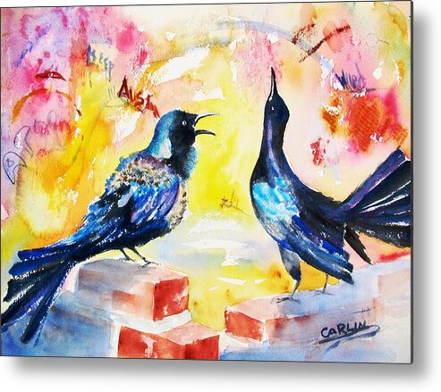 Bird Metal Print featuring the painting Grackles and Graffiti by Carlin Blahnik CarlinArtWatercolor