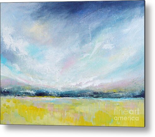 Abstract Landscape Metal Print featuring the painting Green Field by Tracy-Ann Marrison