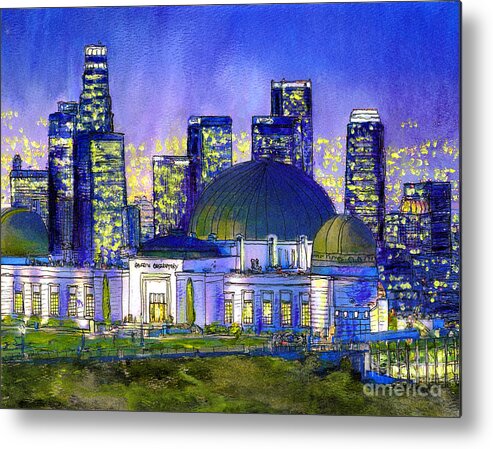 Los Angeles Metal Print featuring the painting Griffith Park with LA Nocturne by Randy Sprout