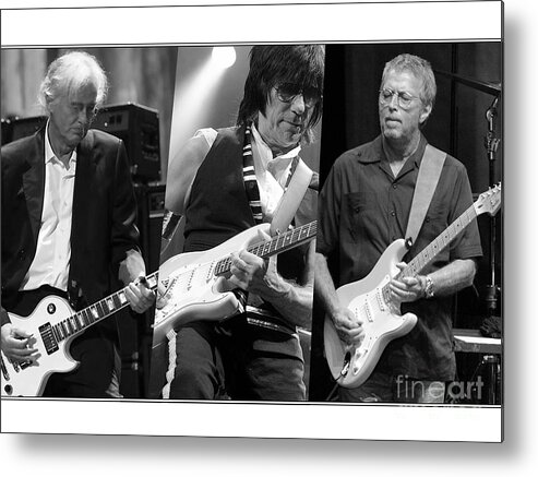 Jeff Beck Art Metal Print featuring the mixed media Guitar Legends Jimmy Page Jeff Beck and Eric Clapton by Marvin Blaine