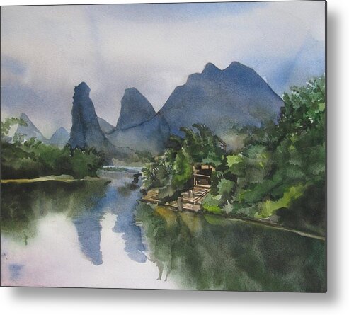 Watercolor Metal Print featuring the painting Gulin Reflection by Alfred Ng