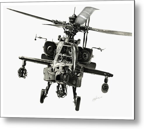 Apache Helicopter Metal Print featuring the drawing Gunship by Murray Jones
