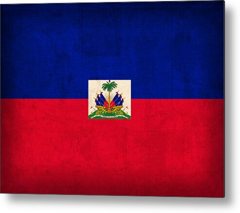 Haiti Metal Print featuring the mixed media Haiti Flag Vintage Distressed Finish by Design Turnpike