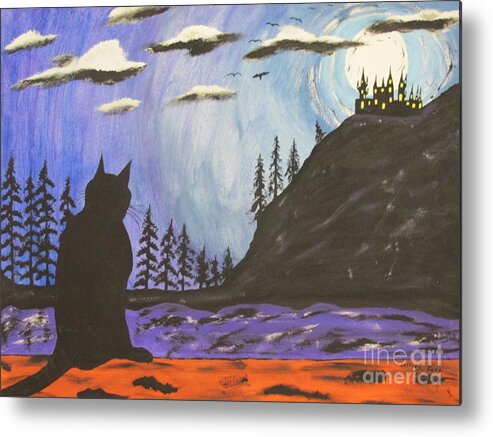 Halloween Metal Print featuring the painting Halloween Black Cat Painting by Jeffrey Koss