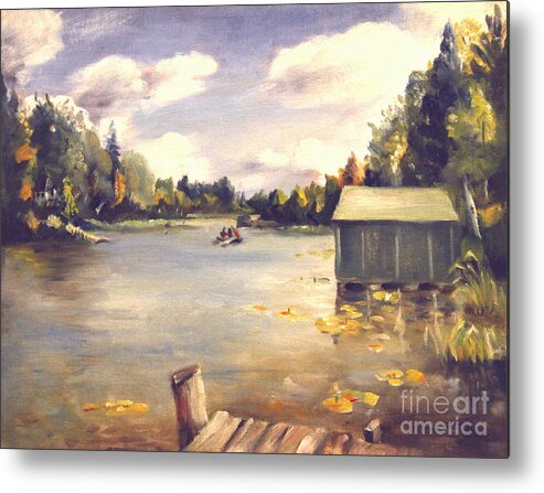 Hamlin Metal Print featuring the painting Hamlin Lake Dock 1945 by Art By Tolpo Collection