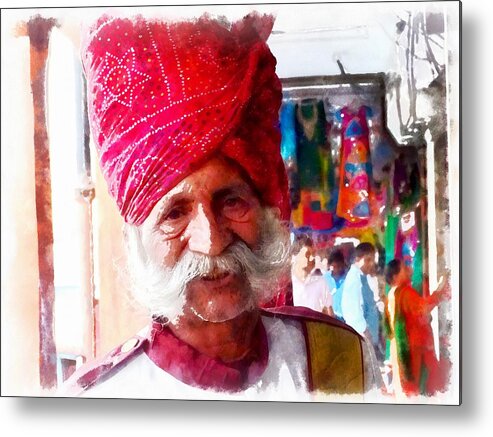 Handsome Metal Print featuring the photograph Handsome Doorman Turban India Rajasthan Jaipur by Sue Jacobi