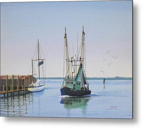 Shrimp Boat Metal Print featuring the painting Harbor Days End by Gregory Murray