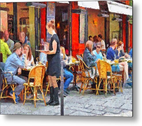 Restaurant Metal Print featuring the digital art Having Lunch at a Parisian Cafe by Digital Photographic Arts