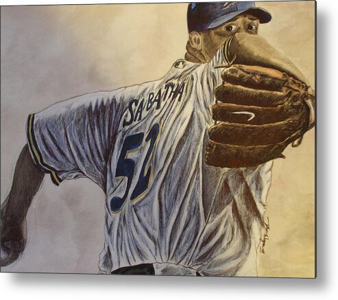 Baseball Metal Print featuring the painting Here it comes by Dan Wagner