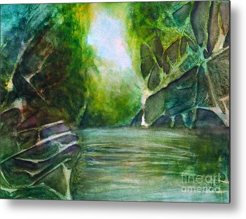 Hidden Pond Of Water Metal Print featuring the painting Hidden Green by Allison Ashton