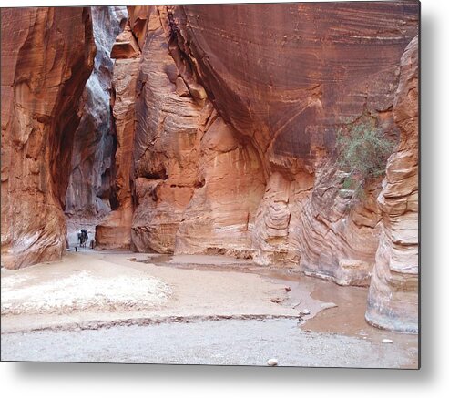 Tranquility Metal Print featuring the photograph Hikers Entering Buckskin Gulch From by Photograph By Michael Schwab