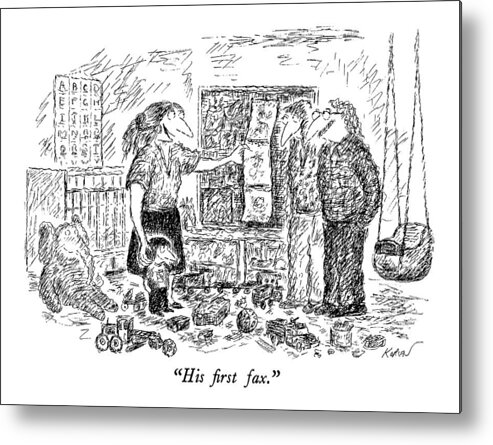 Technology Metal Print featuring the drawing His First Fax by Edward Koren