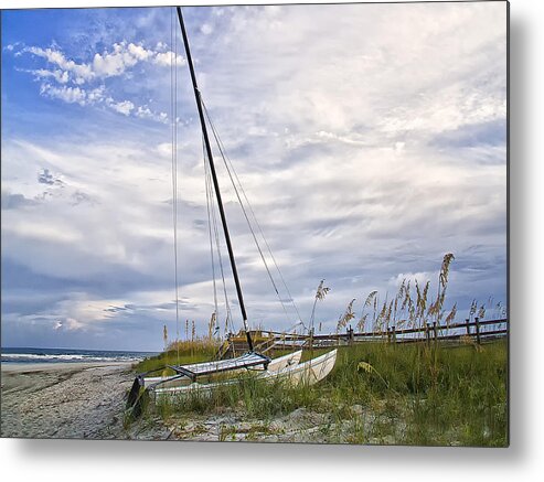 Hobie Cat Sail Boat Metal Print featuring the photograph Hobie Cat on the Beach by Sandra Anderson