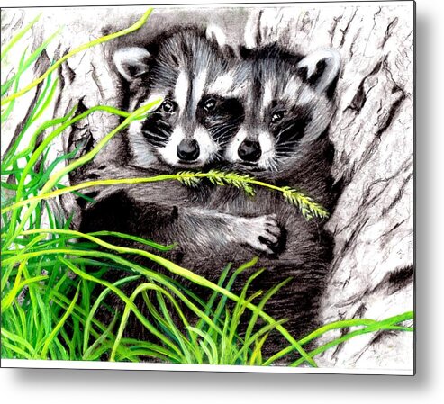 Racoons Metal Print featuring the drawing Hold Me Tight by Cassy Allsworth