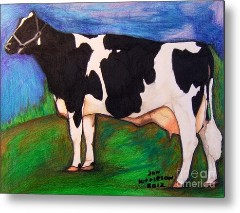 Landscape Cattle Metal Print featuring the drawing Holstein by Jon Kittleson