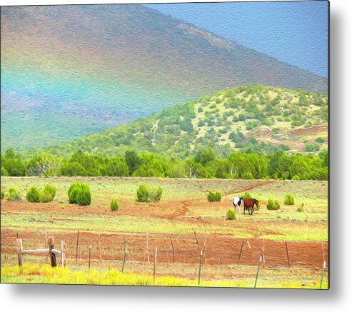 Rainbow Metal Print featuring the photograph Horses at the end of the rainbow by Tracy Winter
