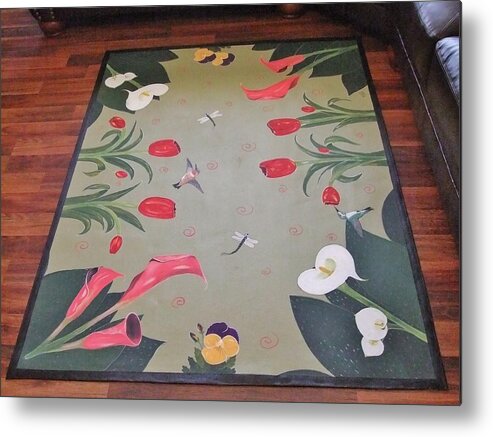 Floor Cloth Metal Print featuring the painting Hummingbird Garden by Cindy Micklos