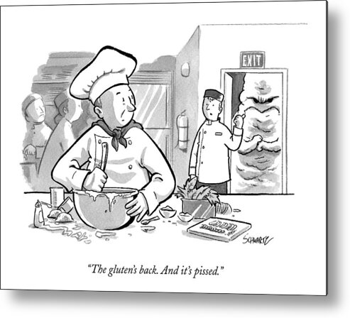 Food Metal Print featuring the drawing In A Baker's Kitchen by Benjamin Schwartz