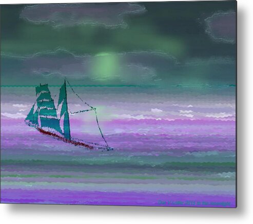 Storm Wind Sky Clouds Moon Light Ship Sail Sea Waves Colors Metal Print featuring the digital art In the moonlight. by Dr Loifer Vladimir