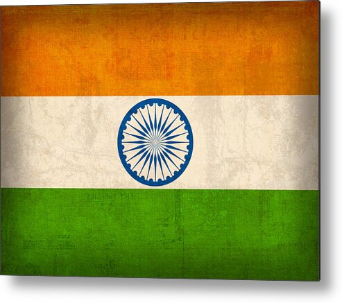 India Flag New Delhi Bombay Calcutta Asia Hindu Ganges Metal Print featuring the mixed media India Flag Vintage Distressed Finish by Design Turnpike