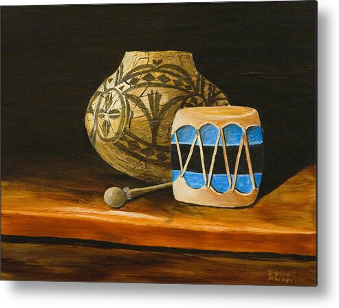 Still Life Metal Print featuring the painting Indian Drum by Darice Machel McGuire