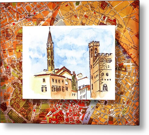 Italy Metal Print featuring the painting Italy Sketches Florence Towers by Irina Sztukowski
