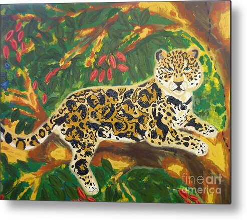 Jaguar Metal Print featuring the painting Jaguars in a Jaguar by Cassandra Buckley