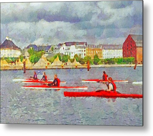 Attraction Metal Print featuring the digital art Kayakers in Copenhagen by Digital Photographic Arts