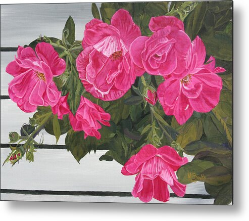 Roses Metal Print featuring the painting Knock Out Roses by Wendy Shoults