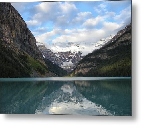 Moutain Metal Print featuring the photograph Lake Louise at Daybreak by Carrie Murphey