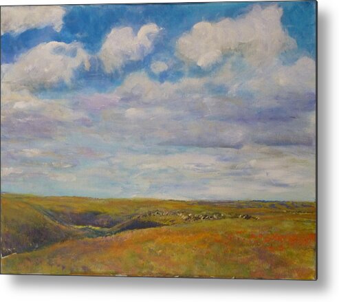 Plein Air Metal Print featuring the painting Larry's Cows by Helen Campbell