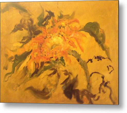 Sunflower Metal Print featuring the painting Last Sunflower by Karen Carmean